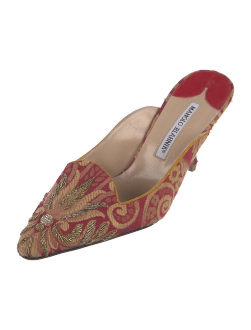 Manolo Blahnik Faux Pearl Accents Printed Mules