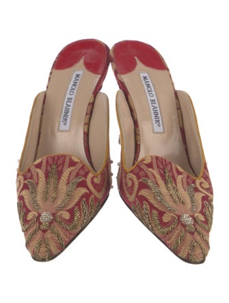 Manolo Blahnik Faux Pearl Accents Printed Mules