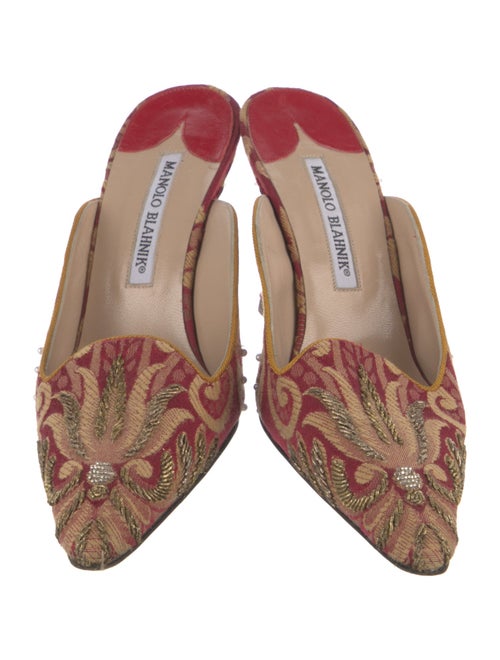 Manolo Blahnik Faux Pearl Accents Printed Mules