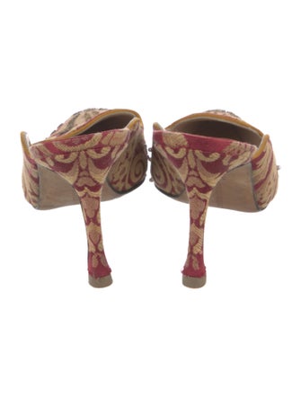 Manolo Blahnik Faux Pearl Accents Printed Mules