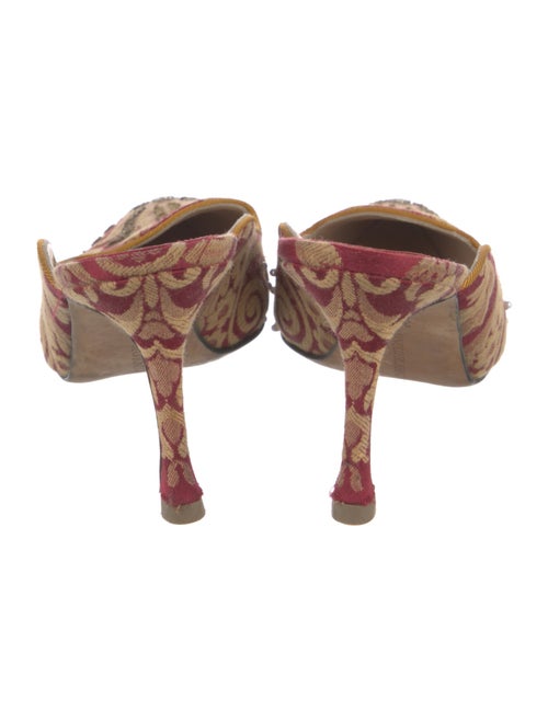 Manolo Blahnik Faux Pearl Accents Printed Mules