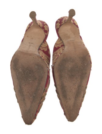 Manolo Blahnik Faux Pearl Accents Printed Mules