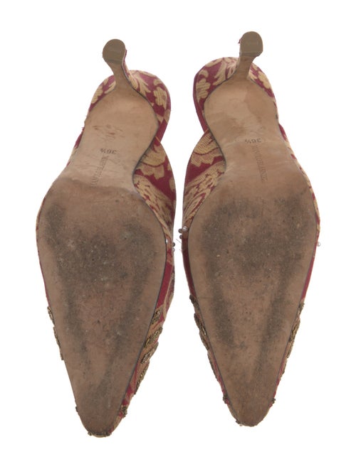 Manolo Blahnik Faux Pearl Accents Printed Mules