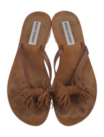 Manolo Blahnik Suede Bow Accents Slides