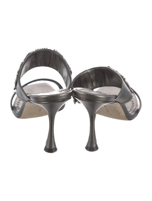 Manolo Blahnik Leather Crystal Embellishments Slides