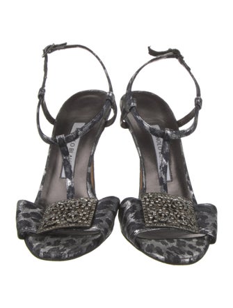 Manolo Blahnik Leather Crystal Embellishments T-Strap Sandals