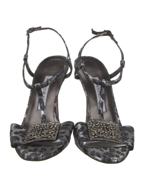 Manolo Blahnik Leather Crystal Embellishments T-Strap Sandals