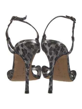 Manolo Blahnik Leather Crystal Embellishments T-Strap Sandals