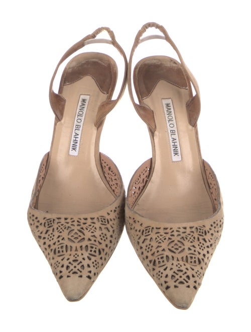 Manolo Blahnik Patent Leather Lasercut Accents Slingback Pumps