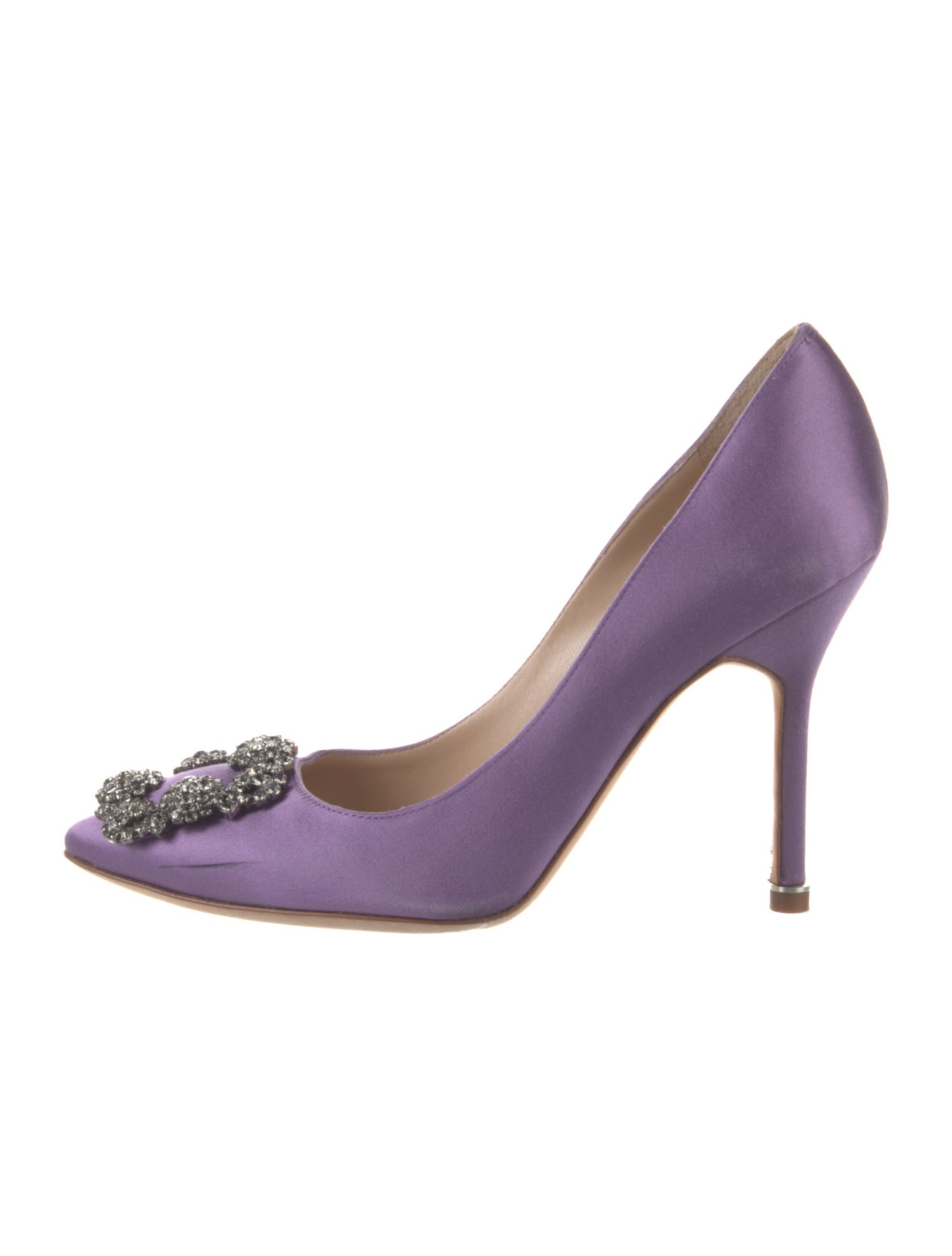 Manolo Blahnik Satin Crystal Embellishments Pumps
