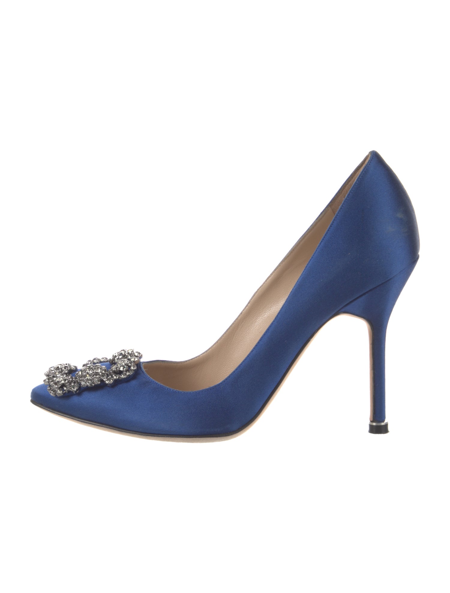 Manolo Blahnik Satin Crystal Embellishments Pumps
