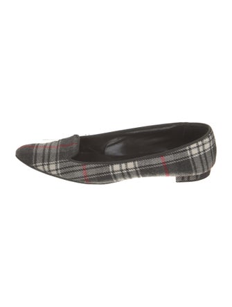 Manolo Blahnik Felt Plaid Print Flats