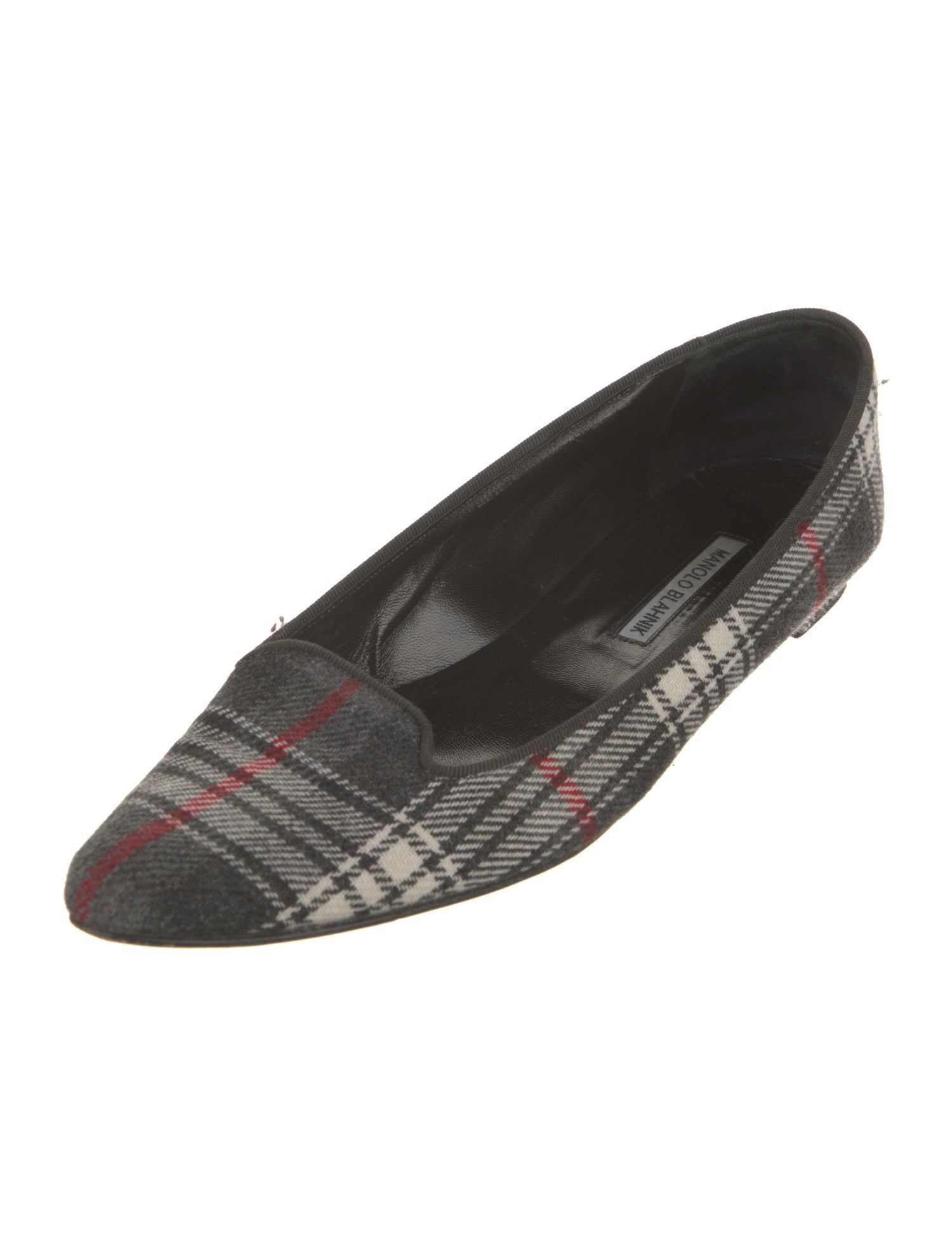 Manolo Blahnik Felt Plaid Print Flats