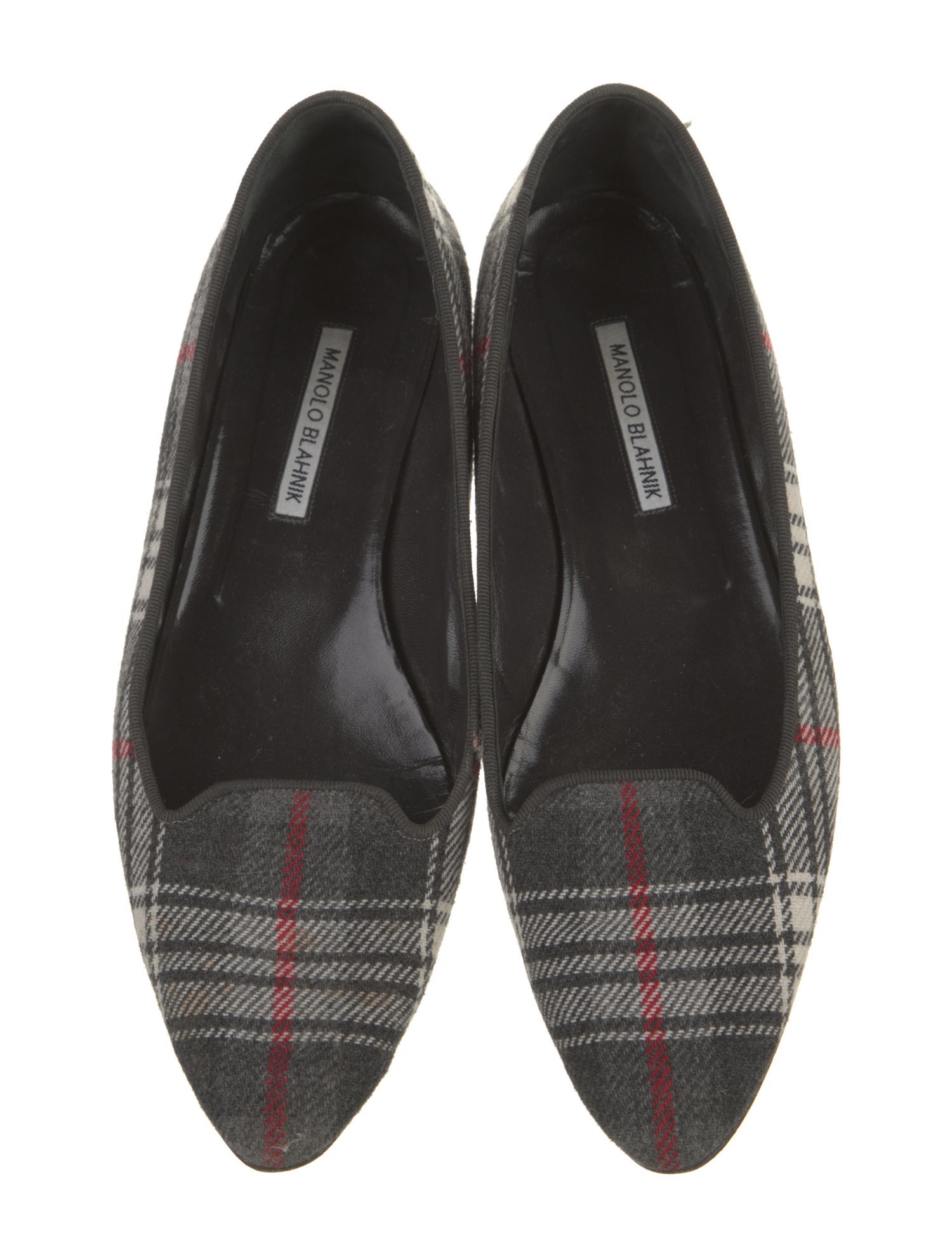 Manolo Blahnik Felt Plaid Print Flats