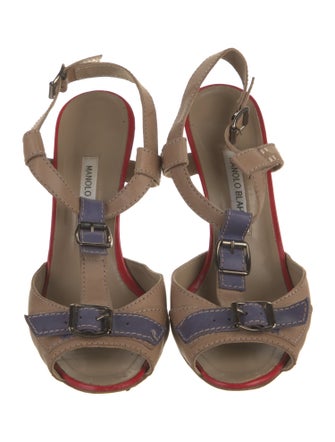 Manolo Blahnik Leather T-Strap Sandals