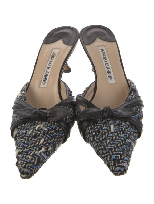 Manolo Blahnik Leather Tweed Pattern Mules