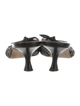 Manolo Blahnik Leather Tweed Pattern Mules