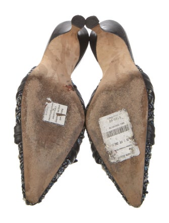 Manolo Blahnik Leather Tweed Pattern Mules