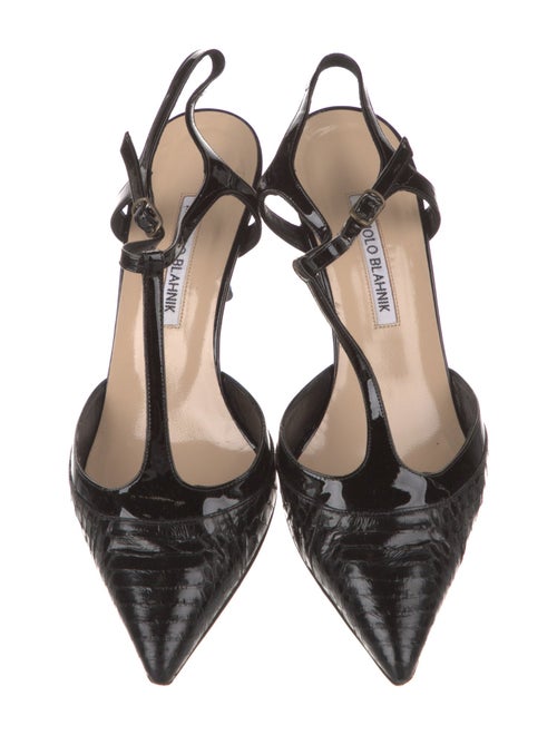 Manolo Blahnik Patent Leather T-Strap Pumps
