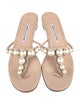 Manolo Blahnik Faux Pearl Accents Leather Slides