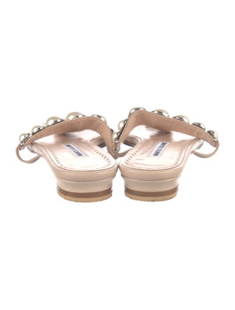 Manolo Blahnik Faux Pearl Accents Leather Slides