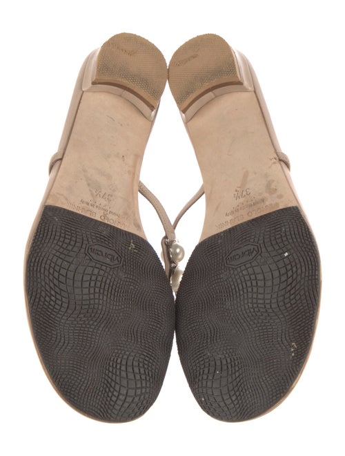 Manolo Blahnik Faux Pearl Accents Leather Slides