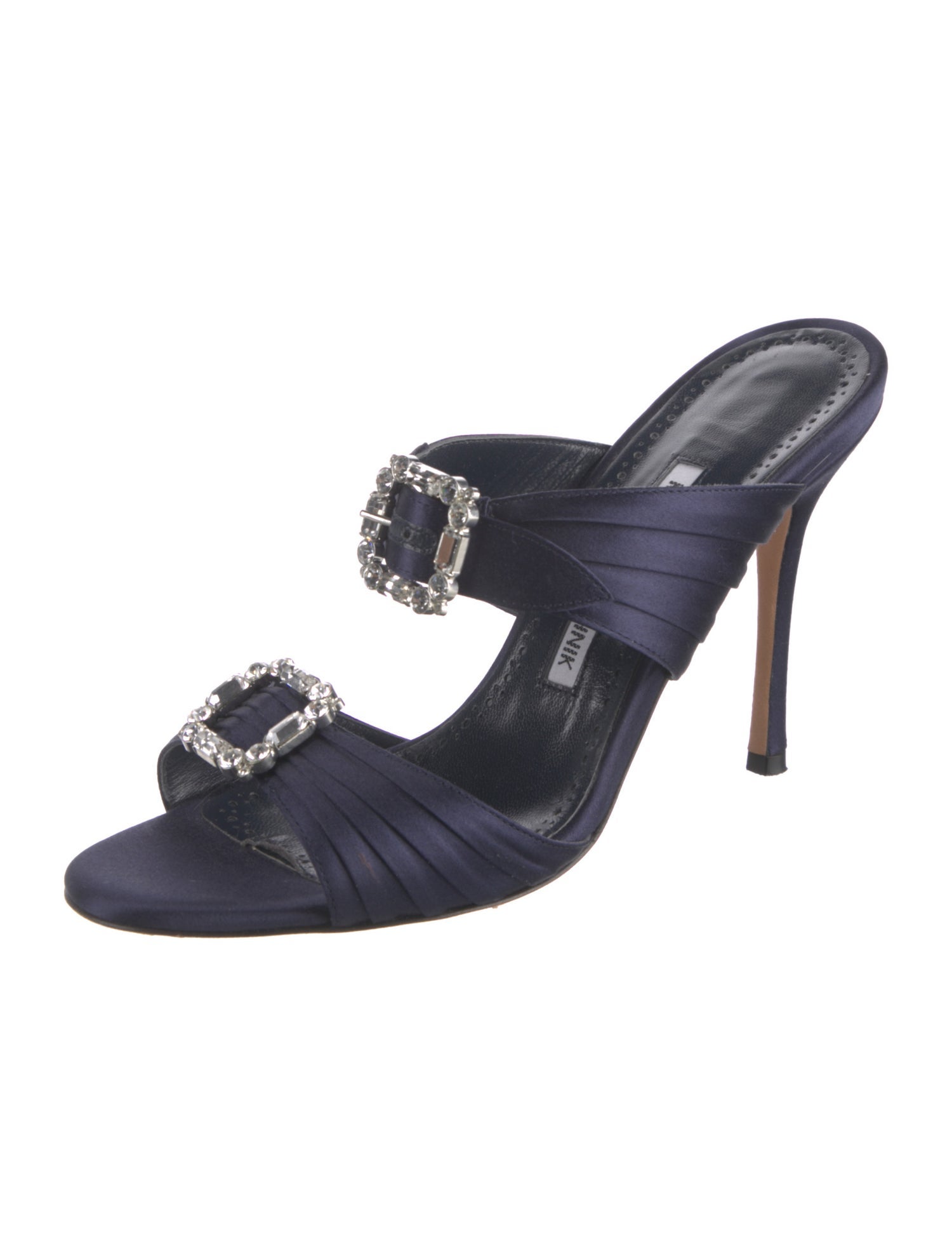 Manolo Blahnik Satin Crystal Embellishments Slides