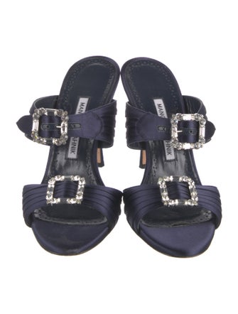 Manolo Blahnik Satin Crystal Embellishments Slides
