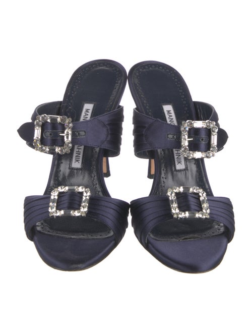 Manolo Blahnik Satin Crystal Embellishments Slides