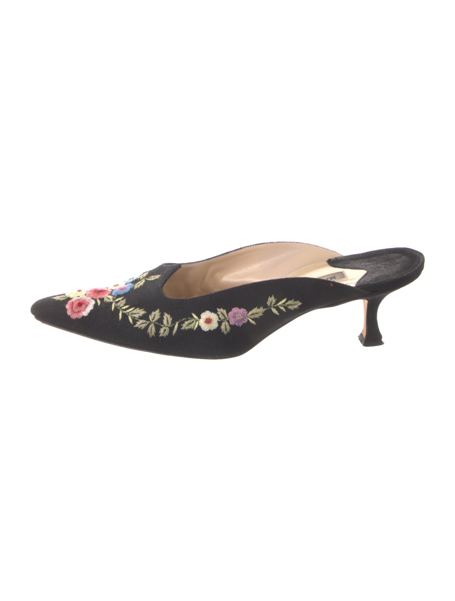 Manolo Blahnik Canvas Floral Print Mules
