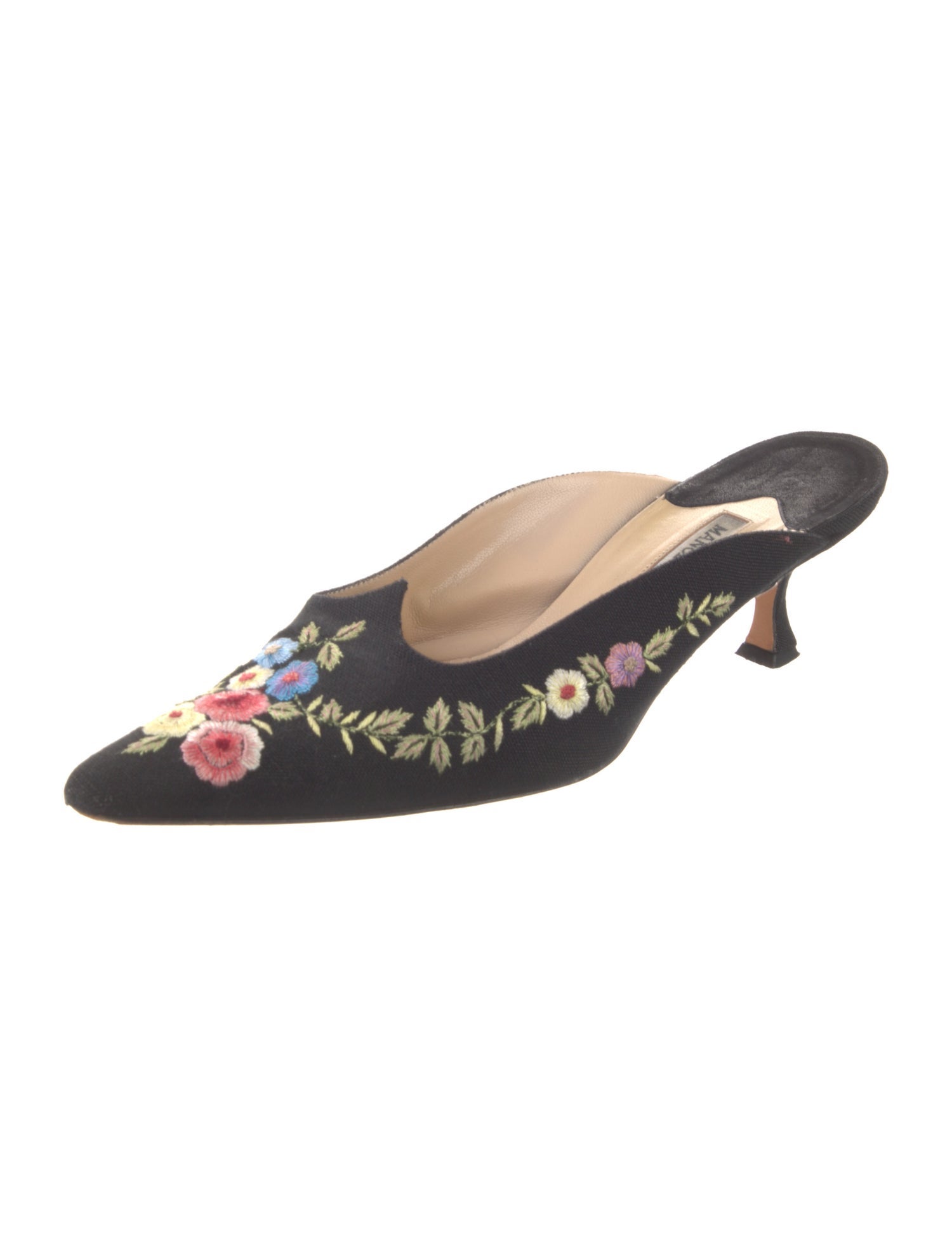 Manolo Blahnik Canvas Floral Print Mules