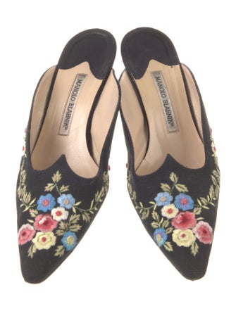 Manolo Blahnik Canvas Floral Print Mules
