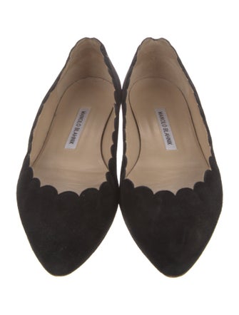 Manolo Blahnik Suede Scalloped Accent Ballet Flats