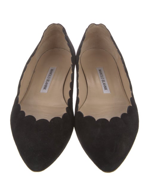 Manolo Blahnik Suede Scalloped Accent Ballet Flats