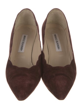 Manolo Blahnik Suede Scalloped Accent Pumps