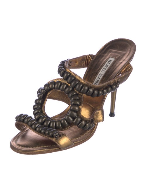 Manolo Blahnik Leather Beaded Accents Slides