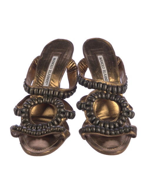 Manolo Blahnik Leather Beaded Accents Slides