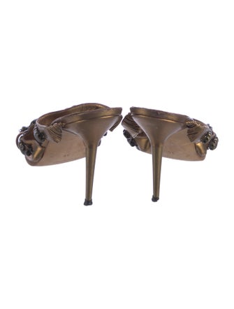 Manolo Blahnik Leather Beaded Accents Slides