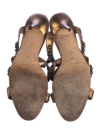 Manolo Blahnik Leather Beaded Accents Slides