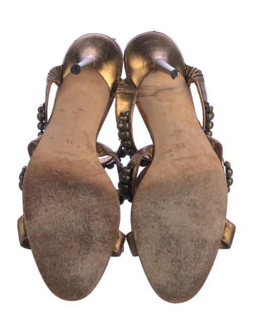 Manolo Blahnik Leather Beaded Accents Slides