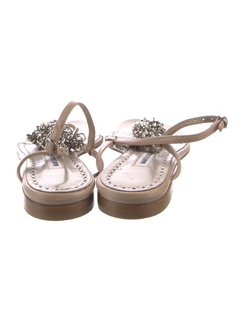 Manolo Blahnik Leather Chain-Link Accents T-Strap Sandals