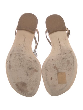 Manolo Blahnik Leather Chain-Link Accents T-Strap Sandals