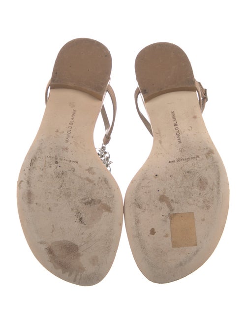 Manolo Blahnik Leather Chain-Link Accents T-Strap Sandals