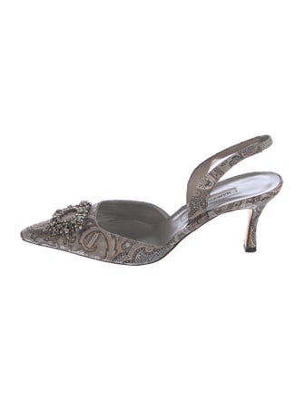 Manolo Blahnik Printed Crystal Embellishments Slingback Pumps
