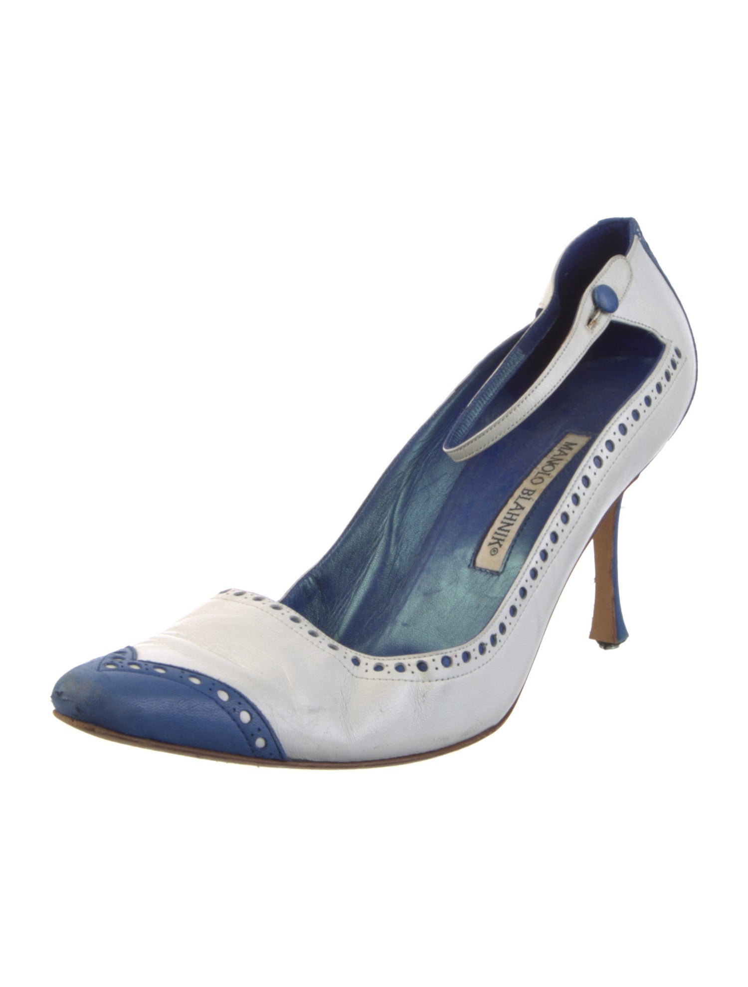 Manolo Blahnik Leather Colorblock Pattern Slingback Pumps