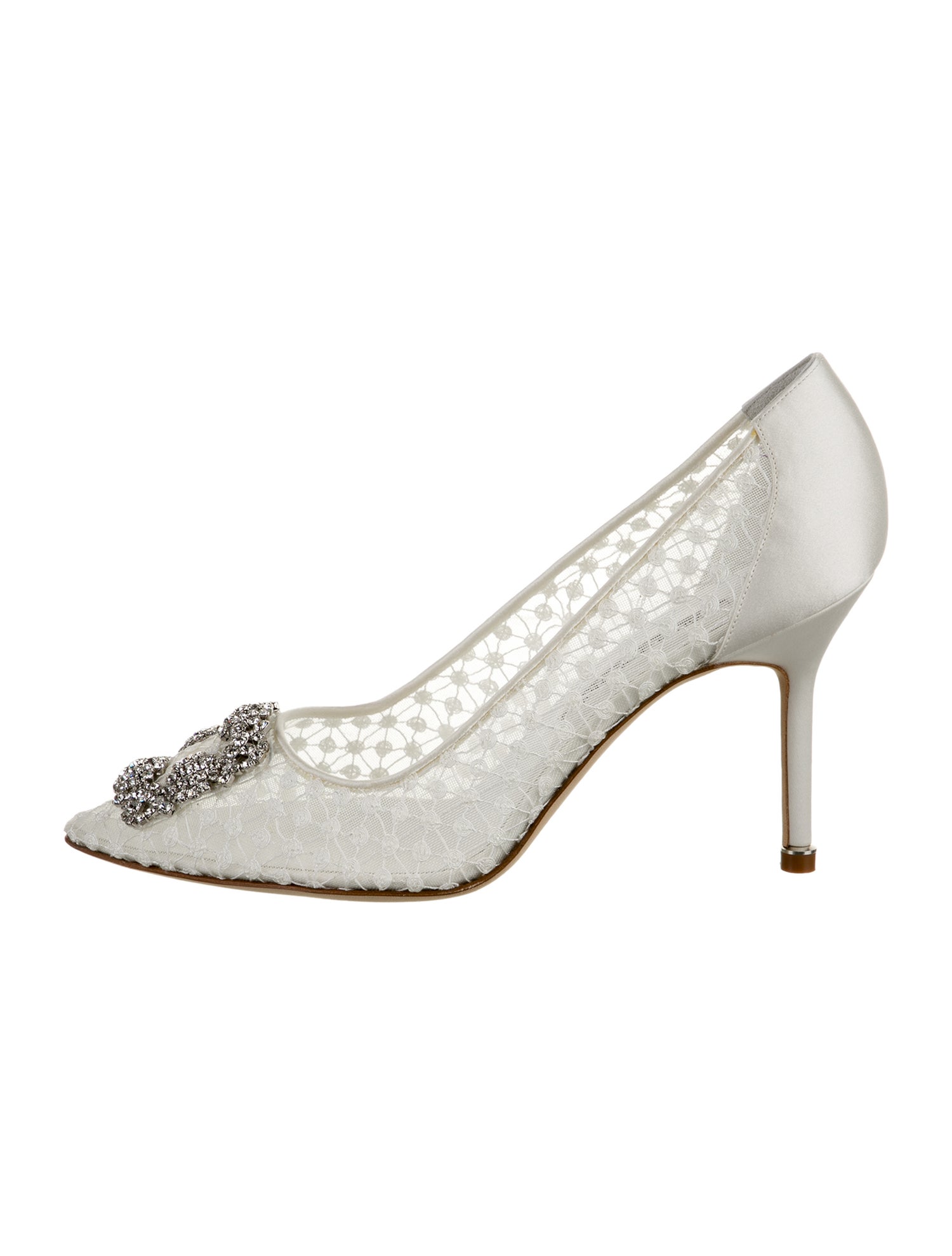 Manolo Blahnik Satin Crystal Embellishments Pumps