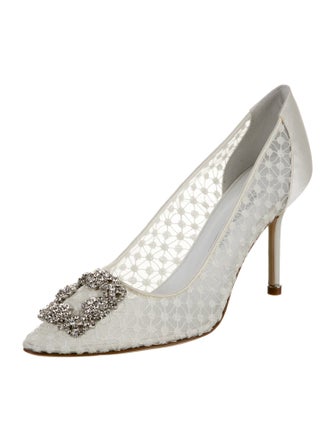 Manolo Blahnik Satin Crystal Embellishments Pumps