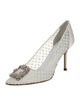 Manolo Blahnik Satin Crystal Embellishments Pumps