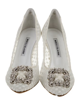 Manolo Blahnik Satin Crystal Embellishments Pumps