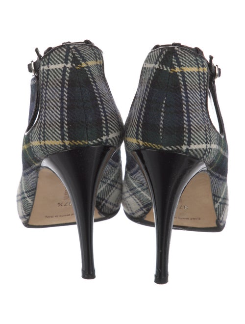 Manolo Blahnik Canvas Plaid Print T-Strap Sandals